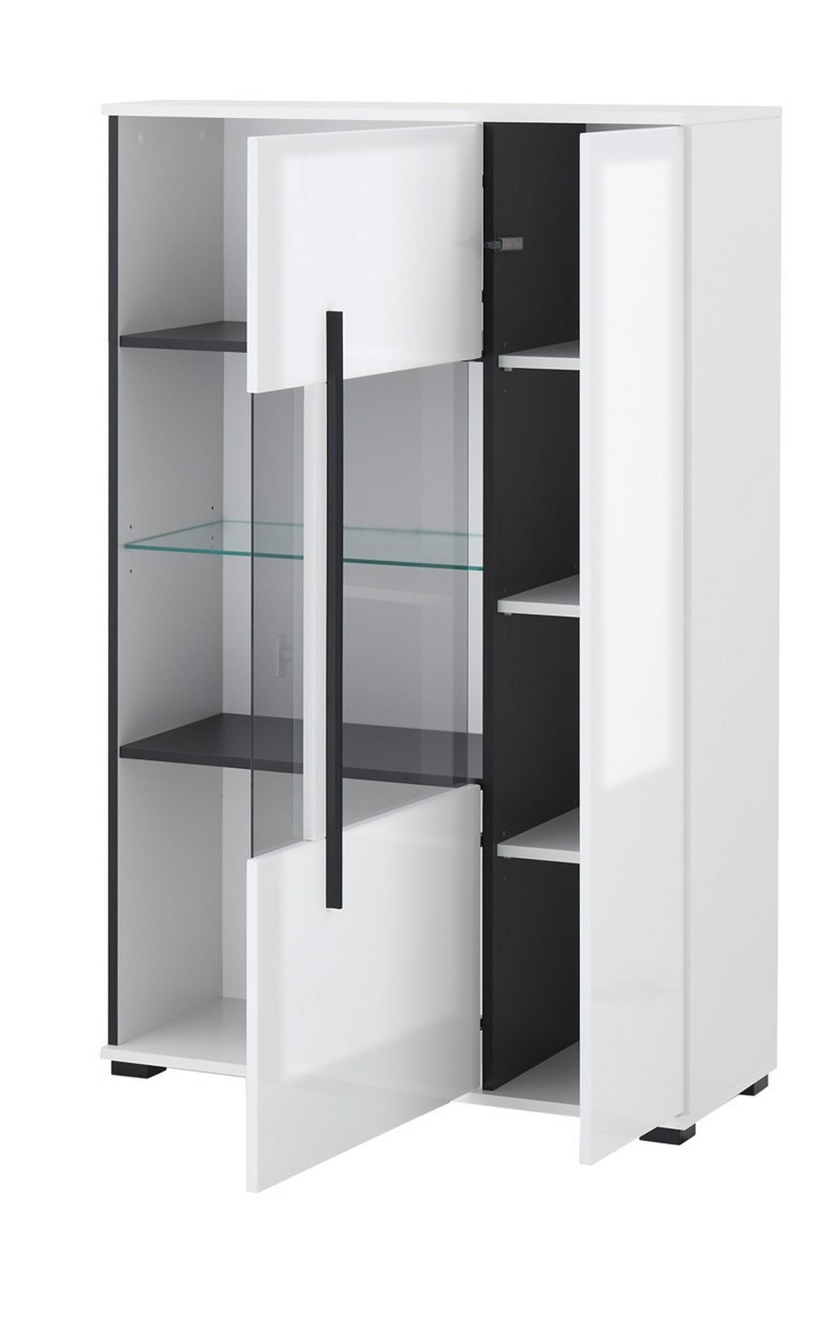 VITRINE  in Weiß Hochglanz  - Weiß Hochglanz/Schwarz, Design, Glas/Holzwerkstoff (90/140/37cm) - Livetastic
