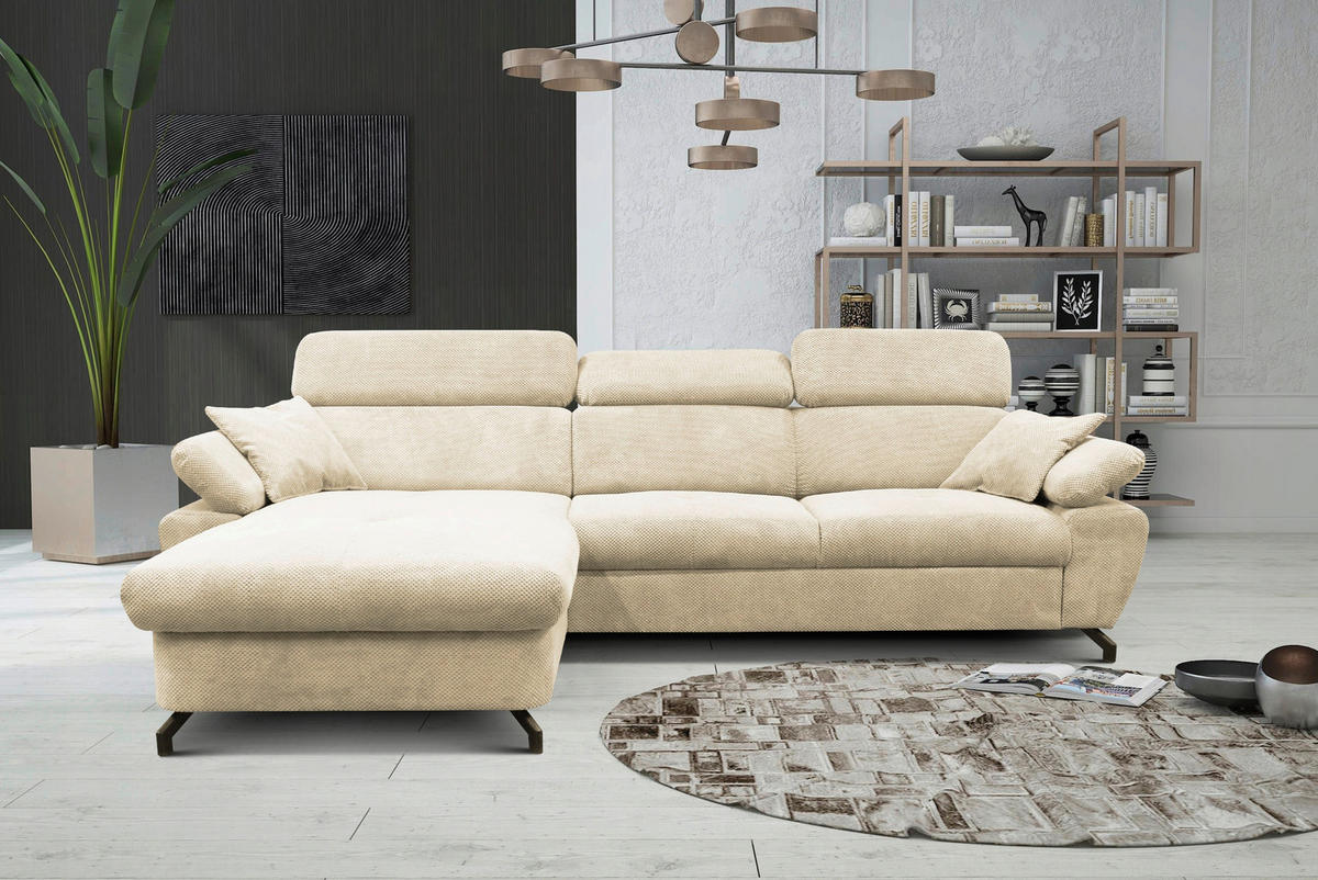 ECKSOFA OMEGA in Chenille Beige  186/280 cm  - Beige/Schwarz, Design, Textil/Metall (186/280cm) - MID.YOU