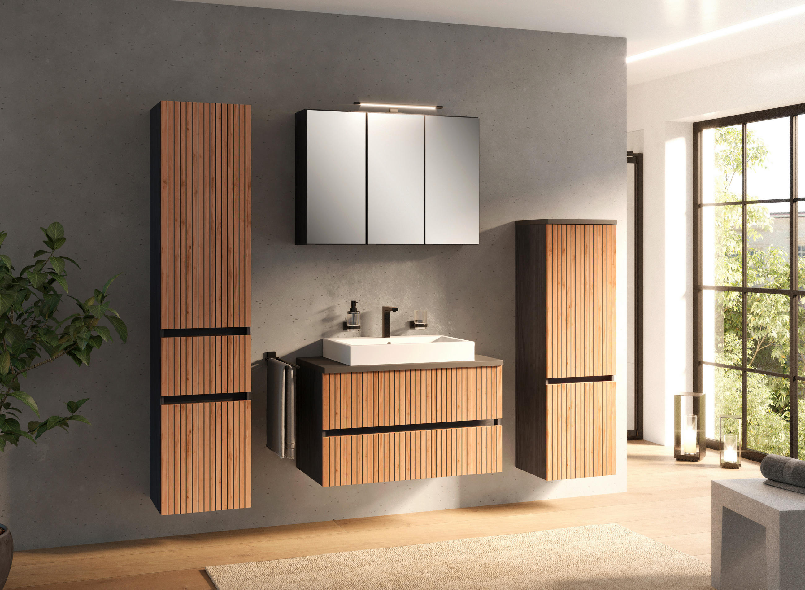 SPIEGELSCHRANK 80/64/20 cm  - Schwarz/Graphitfarben, Natur, Glas/Holzwerkstoff (80/64/20cm) - Xora