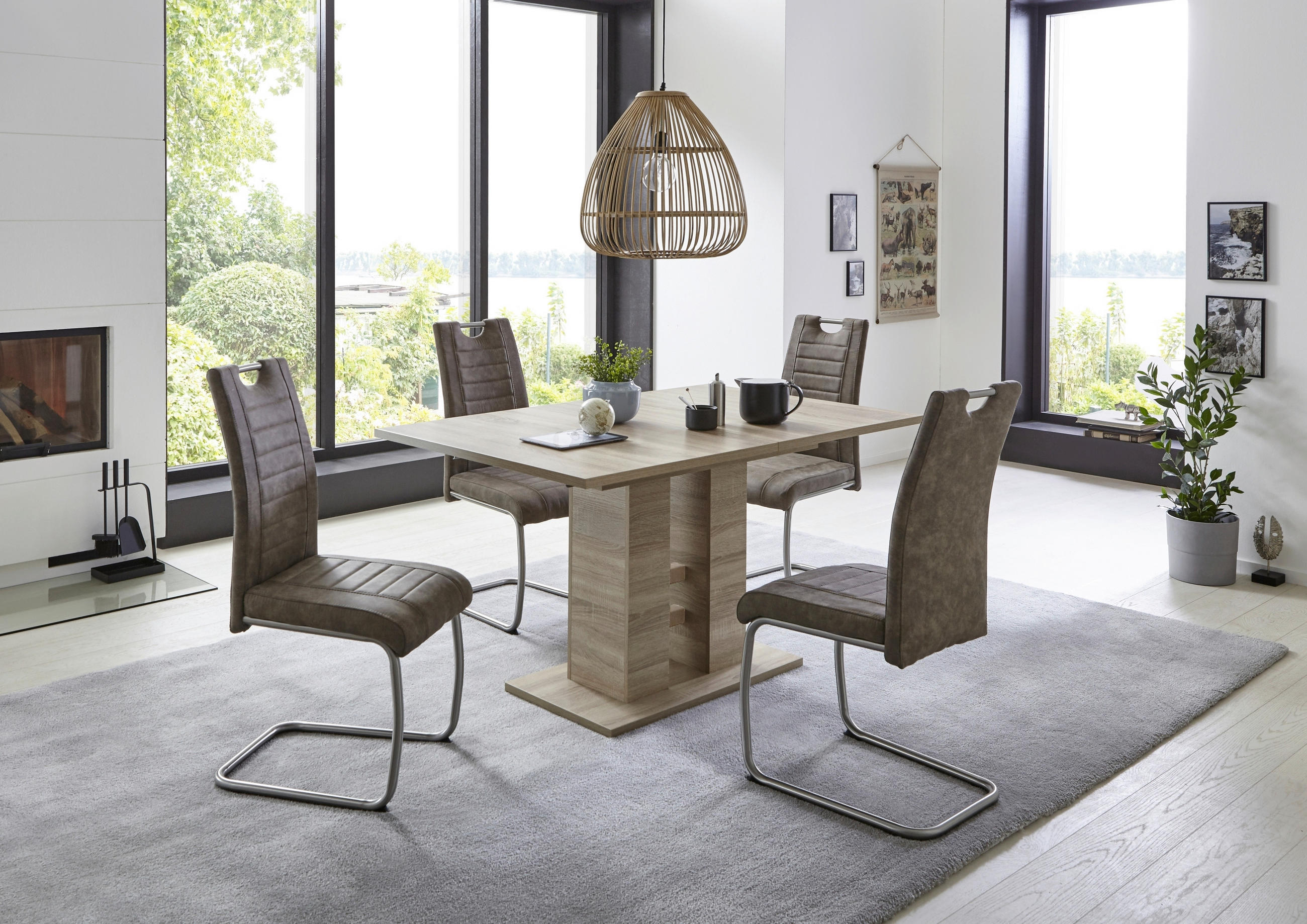 TISCHGRUPPE   - Schlammfarben/Eichefarben, MODERN, Textil/Metall (140-220/76/90cm) - MID.YOU