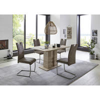 TISCHGRUPPE in Metall, Textil, Holzwerkstoff Schlammfarben, Eichefarben  - Schlammfarben/Eichefarben, MODERN, Holzwerkstoff/Textil (140-220/76/90cm) - MID.YOU