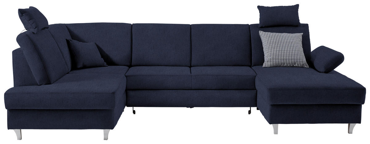 WOHNLANDSCHAFT  in Struktur Dunkelblau  - Silberfarben/Dunkelblau, KONVENTIONELL, Holz/Textil (186/322/167cm) - Cantus