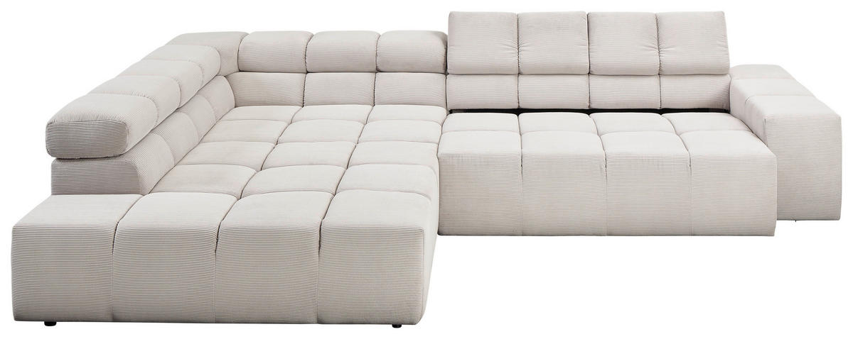 ECKSOFA Hellgrau Feincord  - Hellgrau/Schwarz, Design, Kunststoff/Textil (213/317cm) - Hom`in