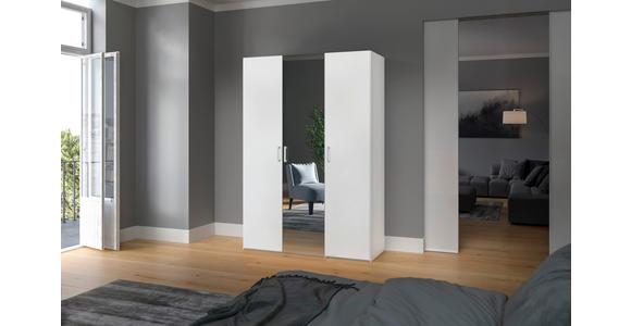 DREHTÜRENSCHRANK  in Weiß  - Chromfarben/Weiß, Design, Glas/Holzwerkstoff (152/215/59cm) - Carryhome