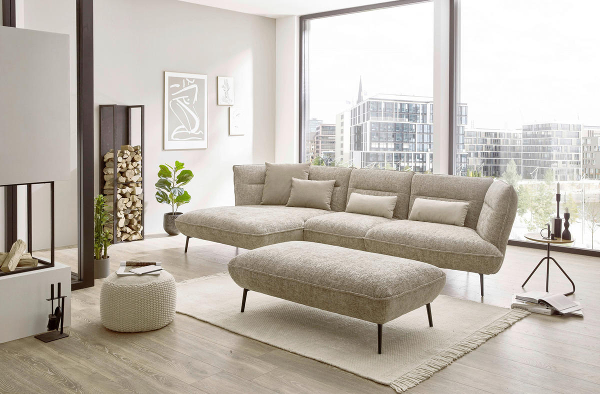 ECKSOFA in Flachgewebe Taupe  153/339 cm  - Taupe/Schwarz, Design, Textil/Metall (153/339cm) - Moderano