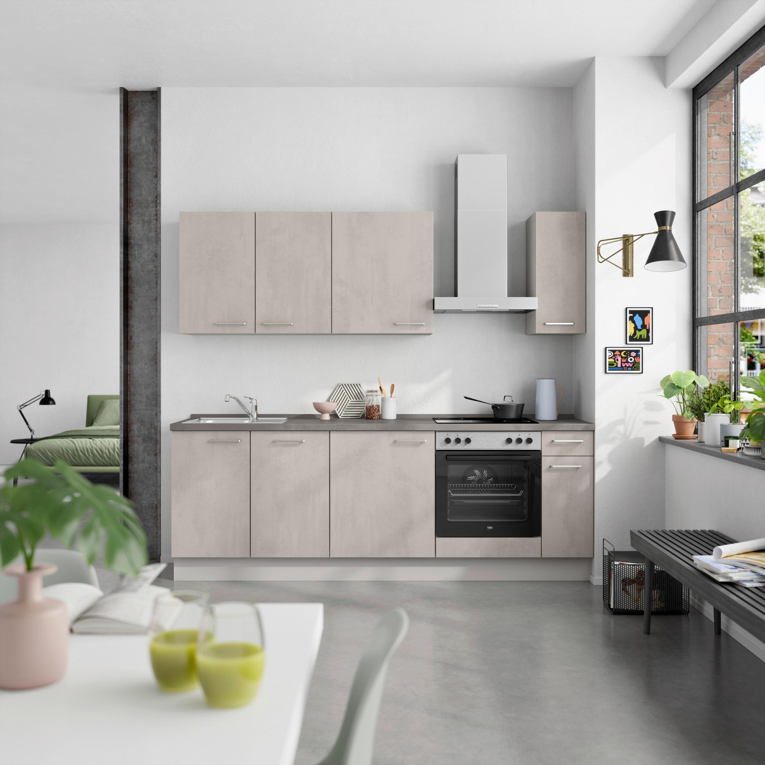 KÜCHENBLOCK Riva 240 cm  in Grau, Schieferfarben  - Schieferfarben/Edelstahlfarben, MODERN, Holzwerkstoff/Metall (240cm) - Nobilia