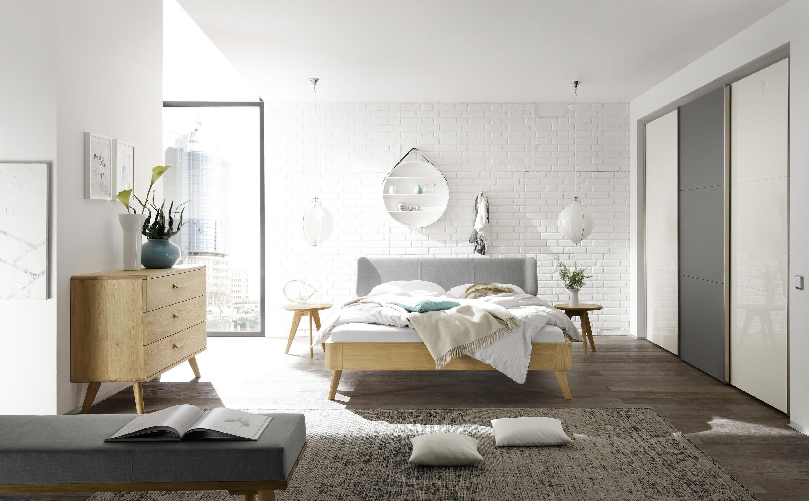 BETT 140/200 cm  in Grau, Eichefarben  - Eichefarben/Grau, Design, Holz/Textil (140/200cm) - Hasena