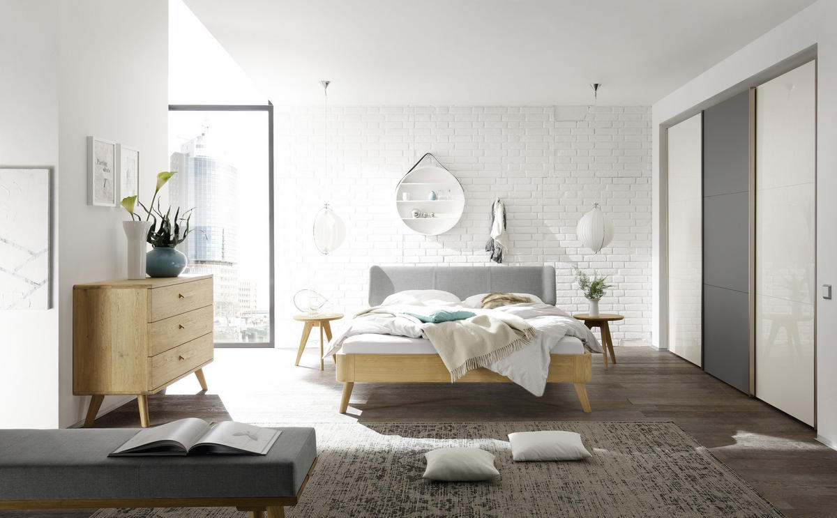 BETT 180/200 cm  in Grau, Eichefarben  - Eichefarben/Grau, Design, Holz/Textil (180/200cm) - Hasena
