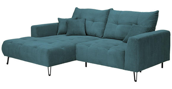 ECKSOFA in Cord Petrol 175/250 cm - Petrol/Schwarz, KONVENTIONELL, Textil/Metall (175/250cm) - Carryhome