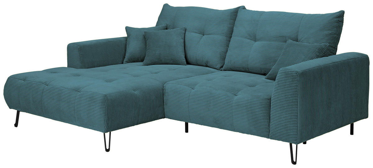ECKSOFA in Cord Petrol  - Petrol/Schwarz, Konventionell, Textil/Metall (185/250cm) - Carryhome