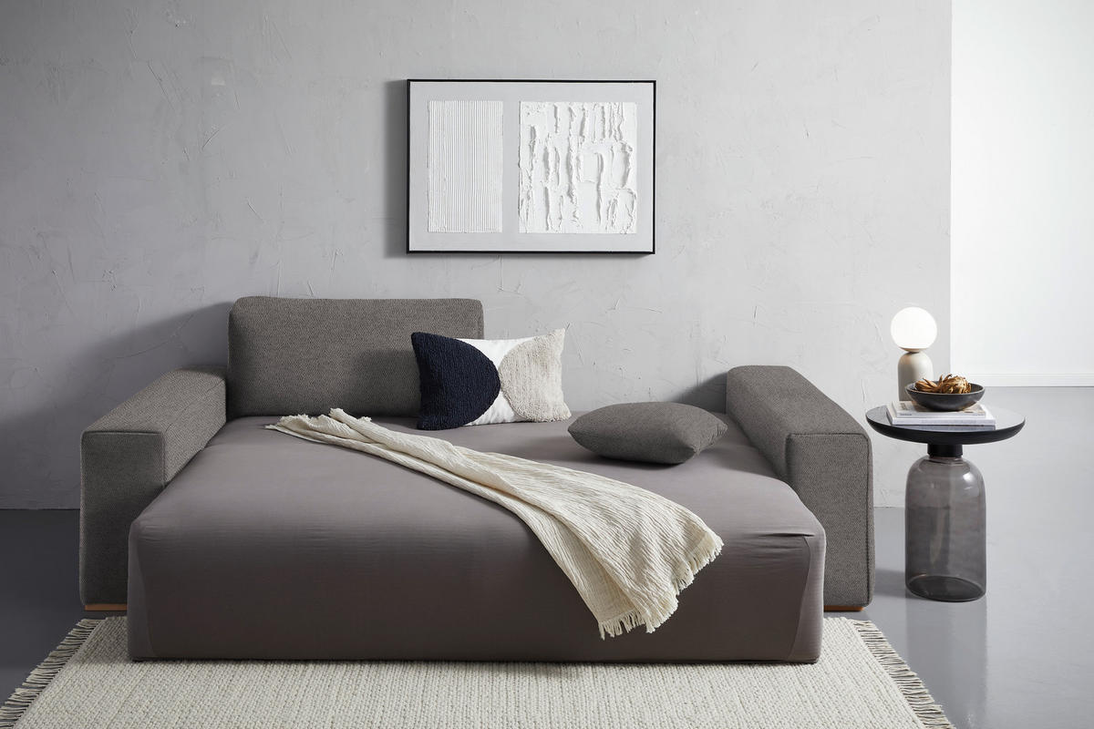 SCHLAFSOFA in Flachgewebe Grau  - Buchefarben/Schwarz, Konventionell, Holz/Kunststoff (255/86/123cm) - Livetastic