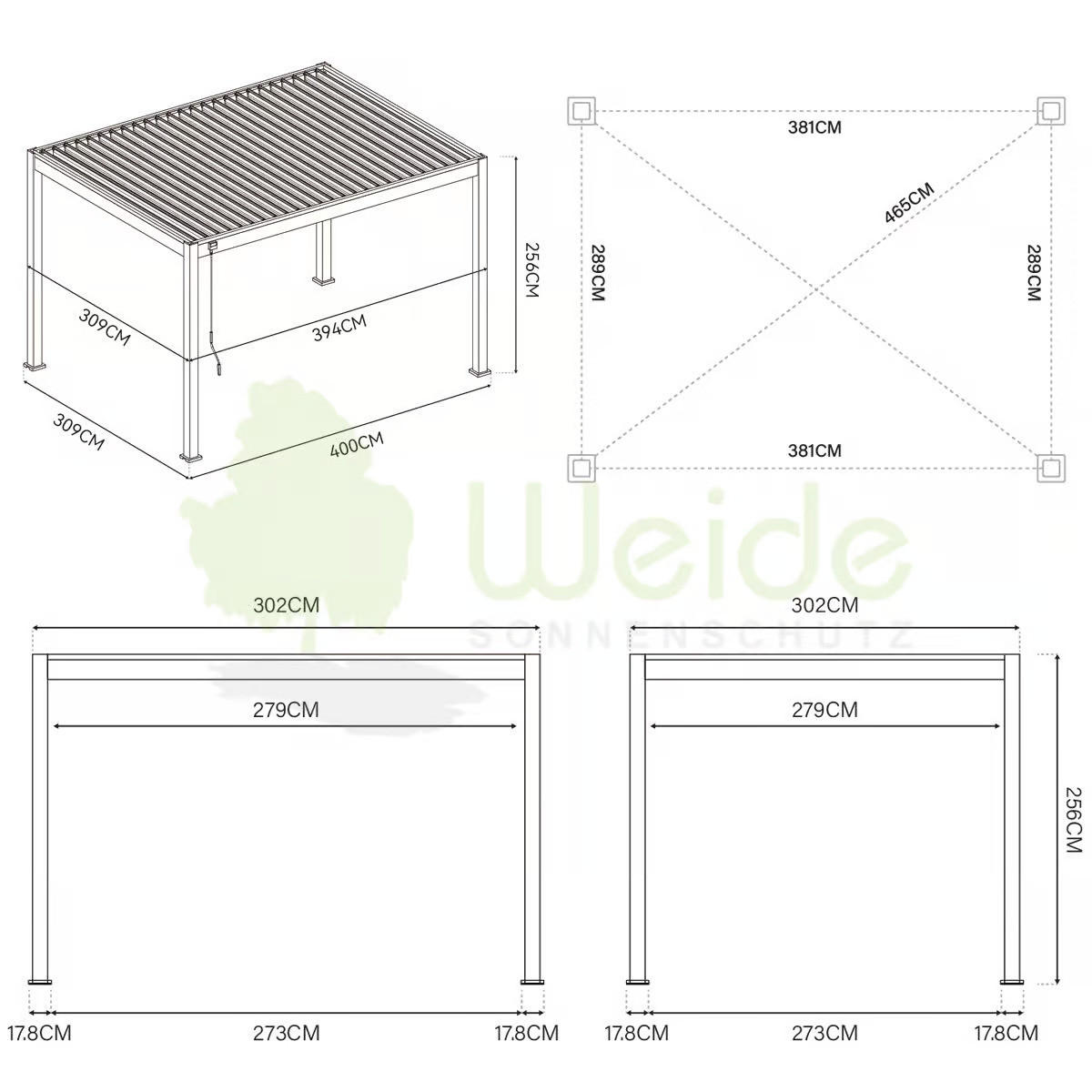 PERGOLA - Anthrazit, Basics, Metall (400/255/300cm) - Gardenson
