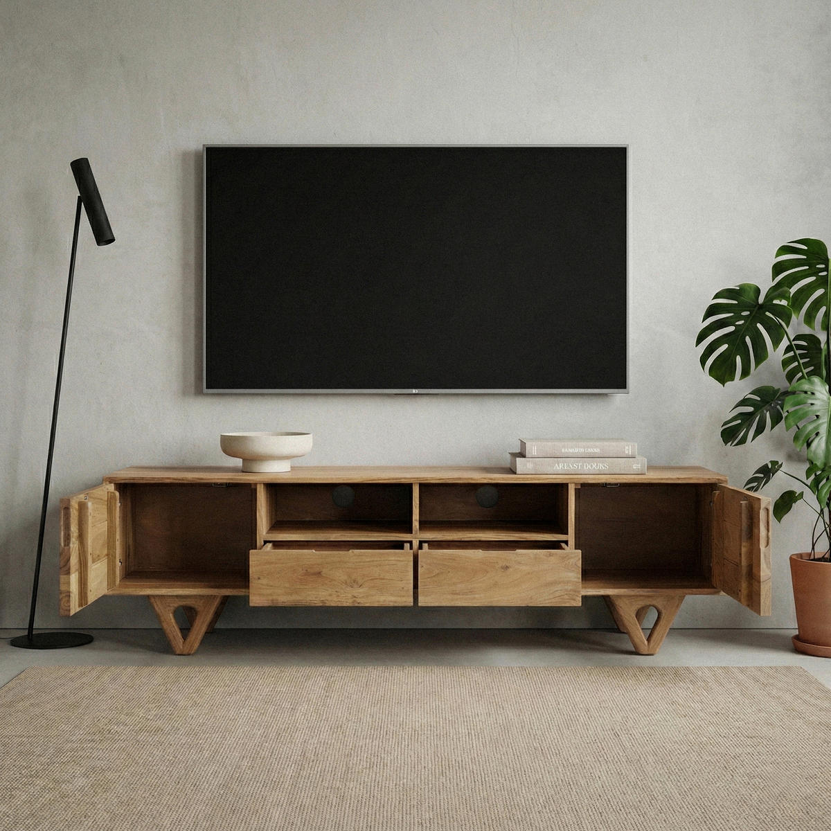 LOWBOARD   2 Schublade(n) stehend, handgemacht  - Akaziefarben, Design, Holz (160/40/46cm) - Livetastic