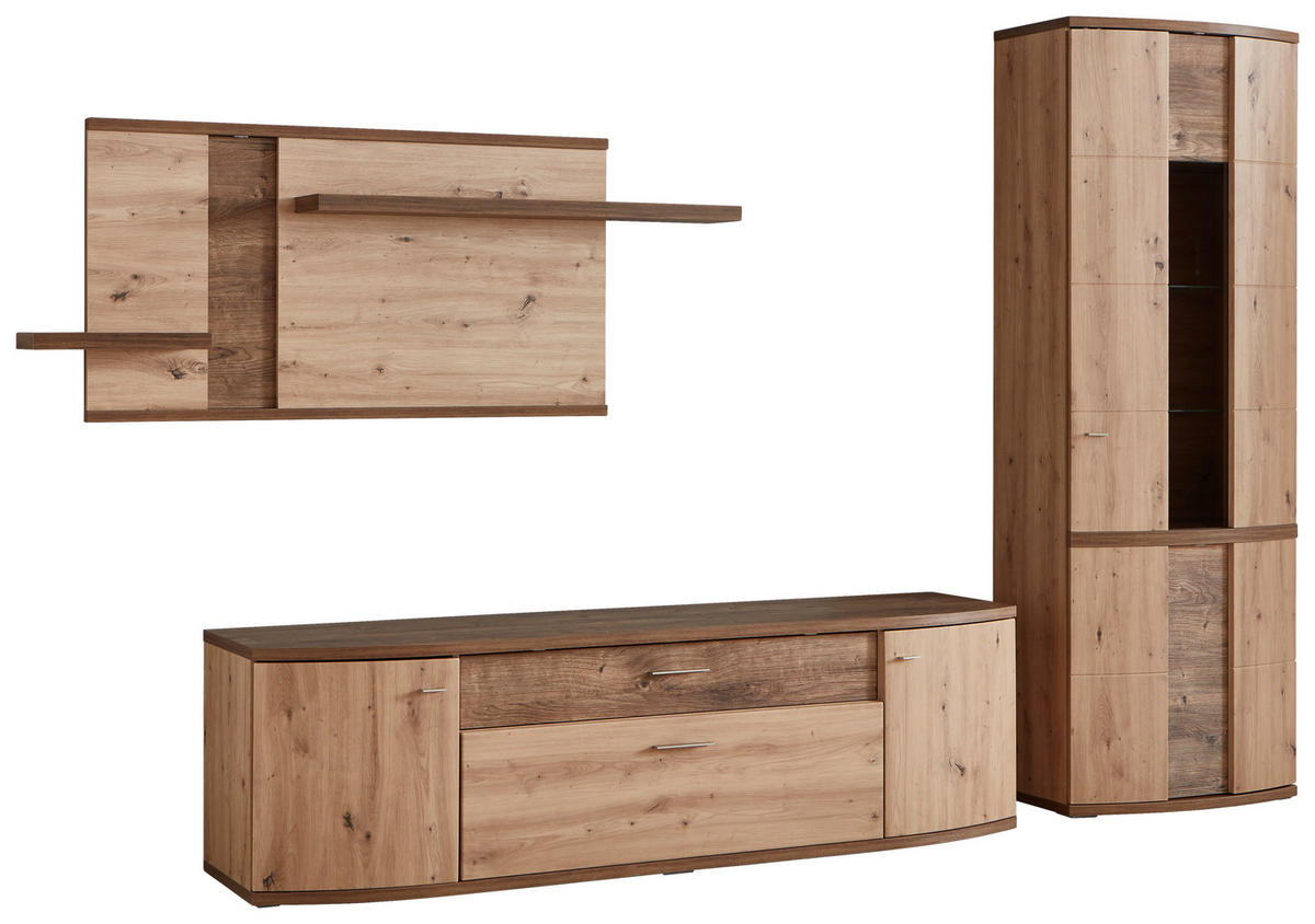 WOHNWAND  in Eichefarben, Eiche Artisan 313/208,6/50 cm  - Eichefarben/Alufarben, Design, Glas/Holzwerkstoff (313/208,6/50cm) - Xora