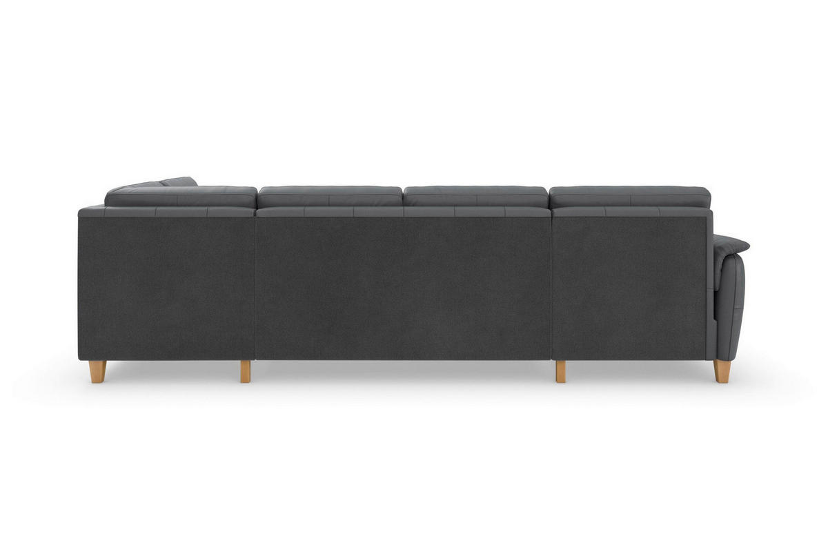 WOHNLANDSCHAFT PALMERA E in Echtleder Schwarz  - Eichefarben/Schwarz, Basics, Leder/Holz (163/308/212cm) - Sit & More