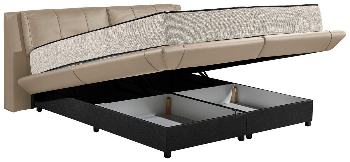 BOXBETT 180/200 cm,  in Kaschmir, gepolstertes Kopfteil, Bettkasten, Matratzen, H3 + H4 = fest + sehr fest  - Kaschmir/Schwarz, Design, Kunststoff/Textil (180/200cm) - Esposa