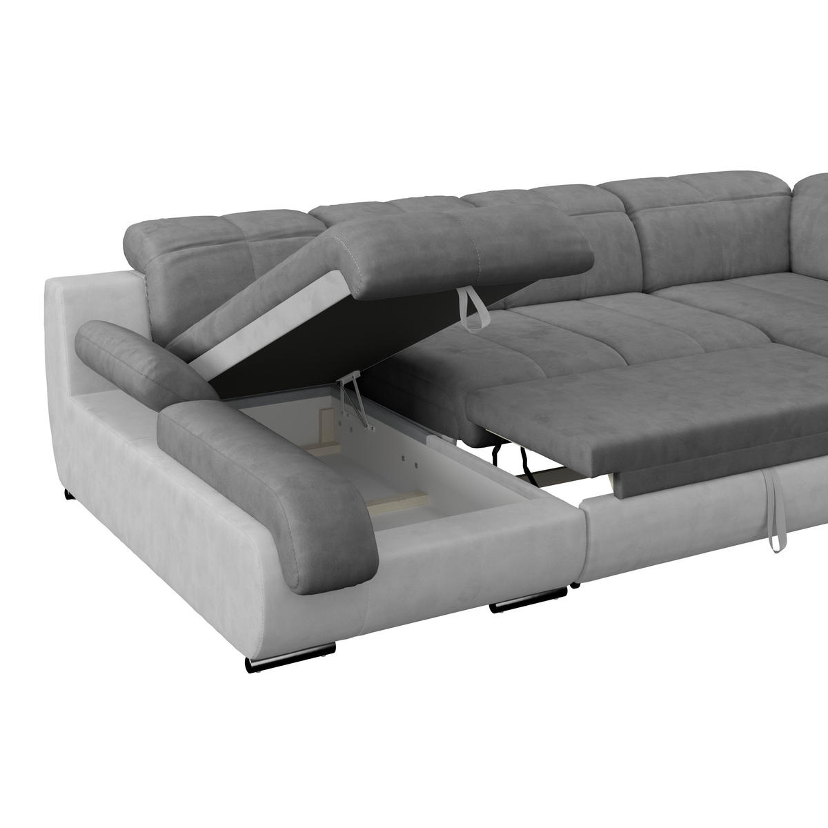 WOHNLANDSCHAFT Hellgrau, Dunkelgrau Mikrofaser  - Chromfarben/Dunkelgrau, MODERN, Textil/Metall (184/345/228cm) - MID.YOU