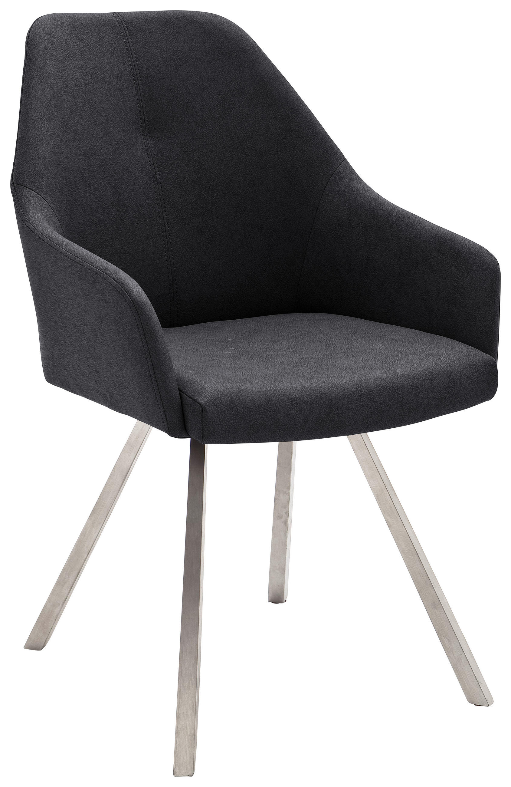 STOL MED ARMSTÖD rostfritt stål läderimitation  - stålfärgad/antracit, Design, metall/textil (55/86/63cm) - MID.YOU