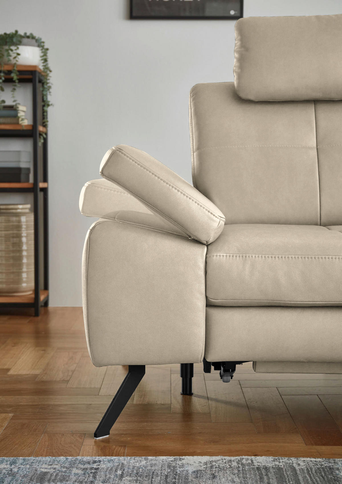 ECKSOFA in Lederlook, Mikrofaser Beige  - Beige/Schwarz, Design, Textil/Metall (261/220cm) - Beldomo System
