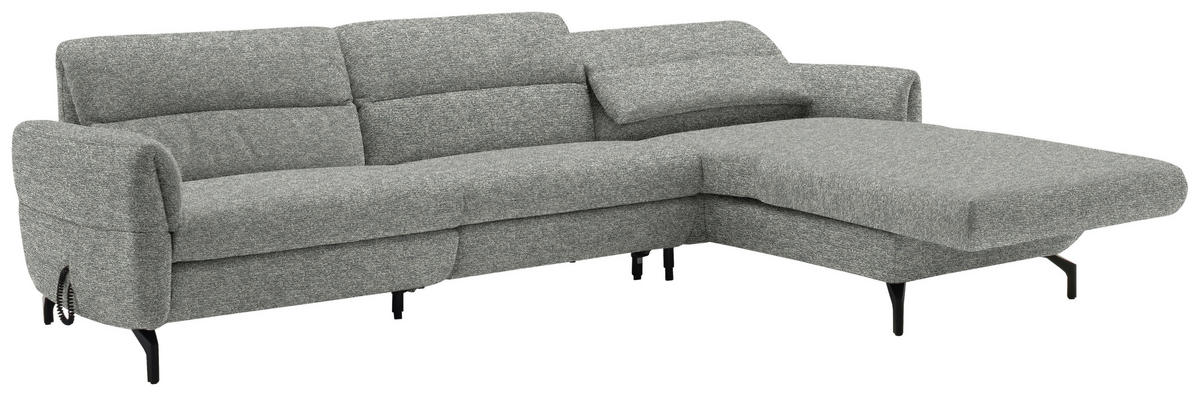 ECKSOFA in Chenille Hellgrau, Grau  299/187 cm  - Hellgrau/Schwarz, Design, Textil/Metall (299/187cm) - Schöner Wohnen