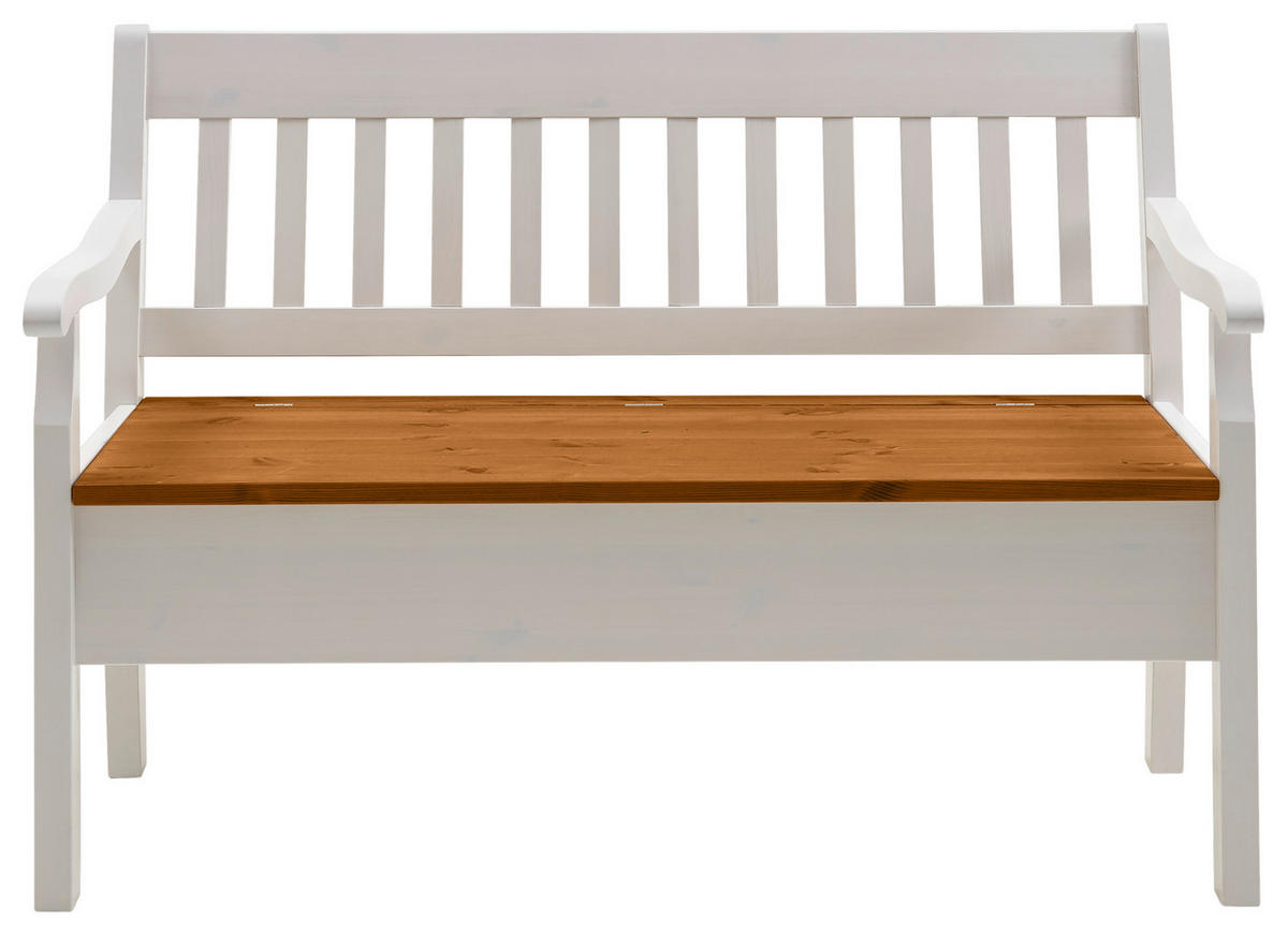 SITZBANK 130/93/58 cm Weiß, Bernsteinfarben Kiefer massiv  - Bernsteinfarben/Weiß, ROMANTIK / LANDHAUS, Holz (130/93/58cm) - Boxxx