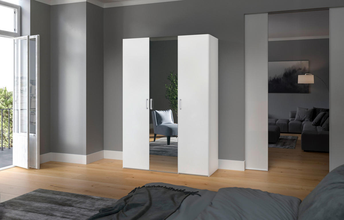 DREHTÜRENSCHRANK  in Weiß  - Chromfarben/Weiß, Design, Glas/Holzwerkstoff (152/236/59cm) - Carryhome