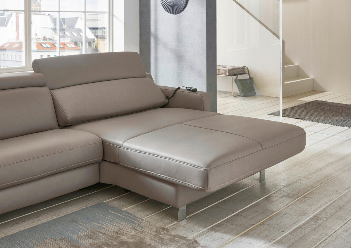 ECKSOFA  in Echtleder Grau  291/176 cm  - Chromfarben/Grau, Design, Leder/Metall (291/176cm) - Valdera