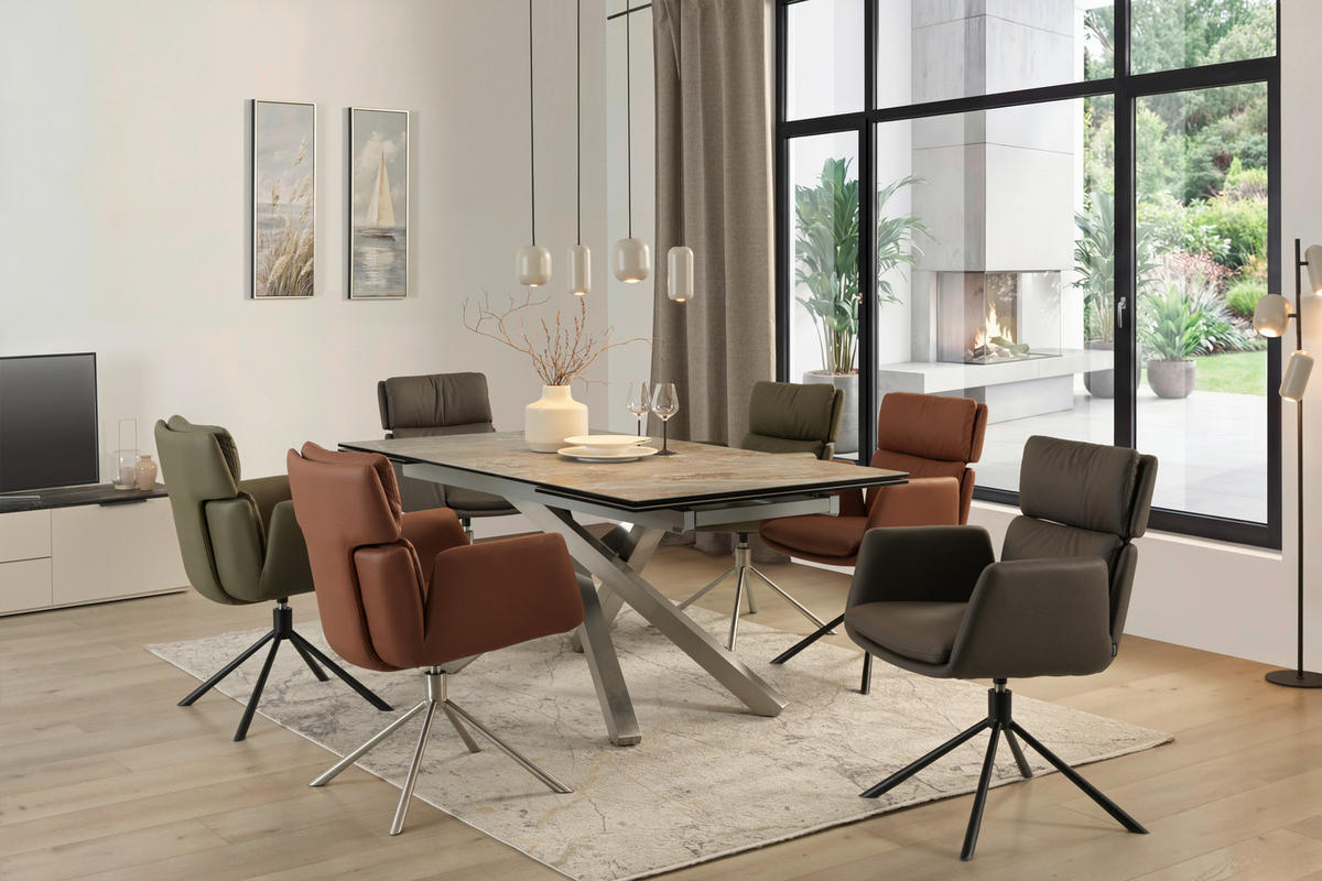 Masă din metal, sticlă, ceramică, 180-280/98/76 cm,   - gri deschis/culoare inox, Design, ceramică/sticlă (180-280/98/76cm) - Novel