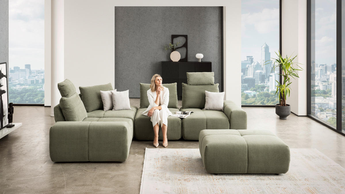 ECKSOFA in Velours Olivgrün  - Schwarz/Olivgrün, Design, Kunststoff/Textil (236/326cm) - Xora