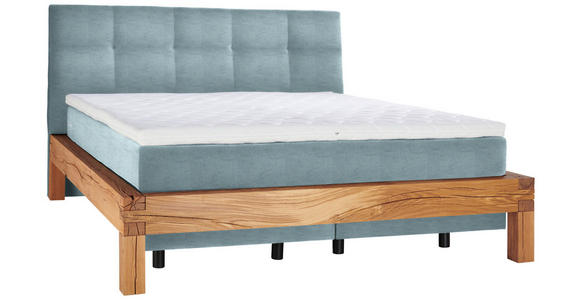 BOXSPRINGBETT 180/200 cm  in Eichefarben, Hellblau  - Eichefarben/Schwarz, Natur, Holz/Holzwerkstoff (180/200cm) - Linea Natura