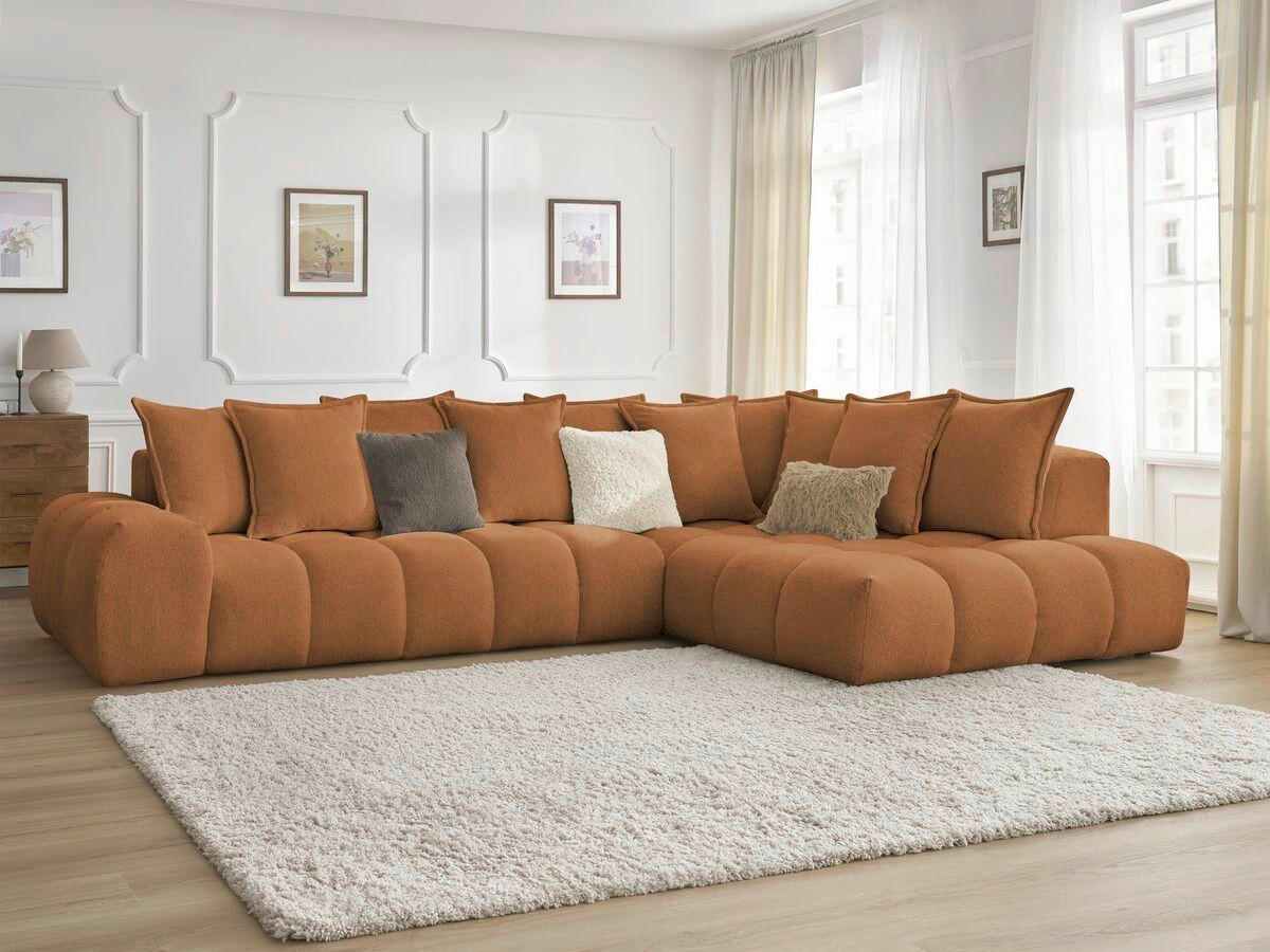 ECKSOFA Ottomane rechts  EVEREST Orange Flachgewebe  - Schwarz/Orange, MODERN, Kunststoff/Textil (352/210cm)