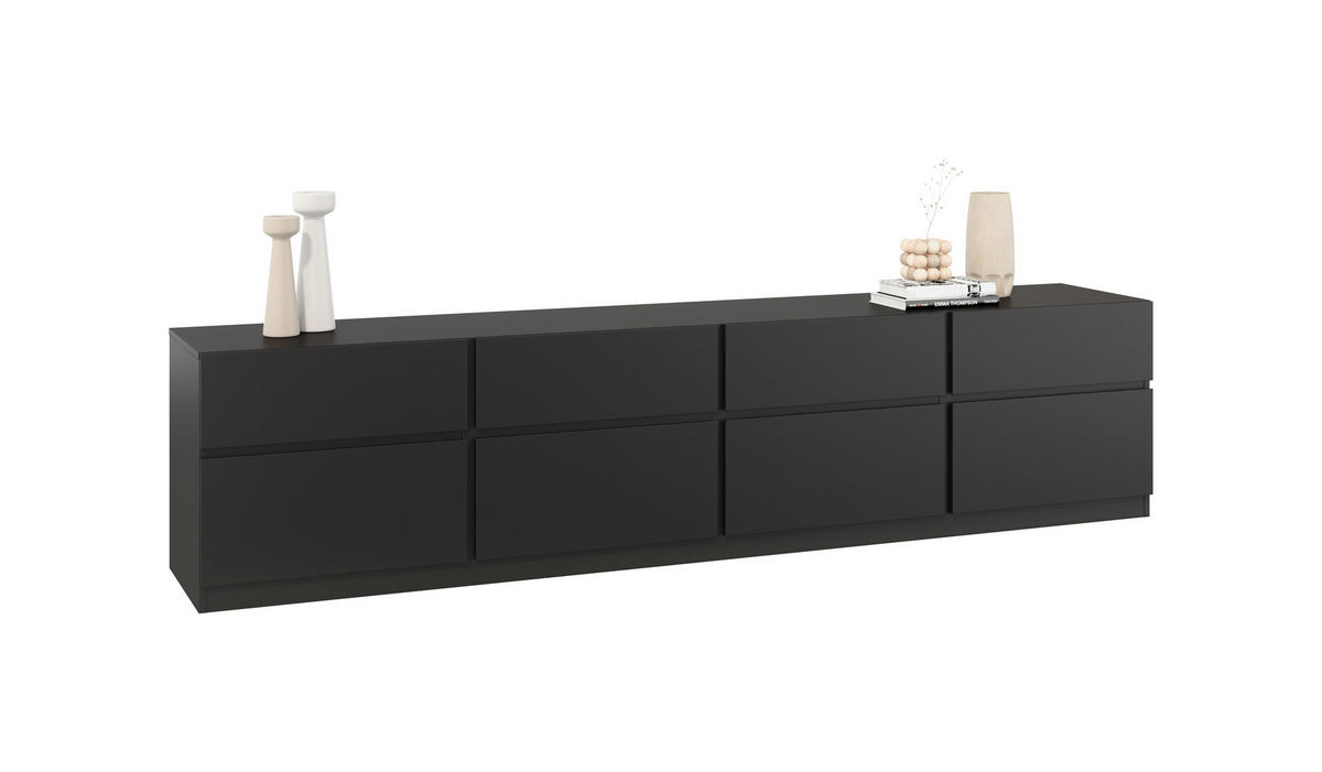 LOWBOARD Bern 224,8/52,3/40 cm 4 Schublade(n) stehend  - Schwarz, Design, Holzwerkstoff (224,8/52,3/40cm) - MID.YOU