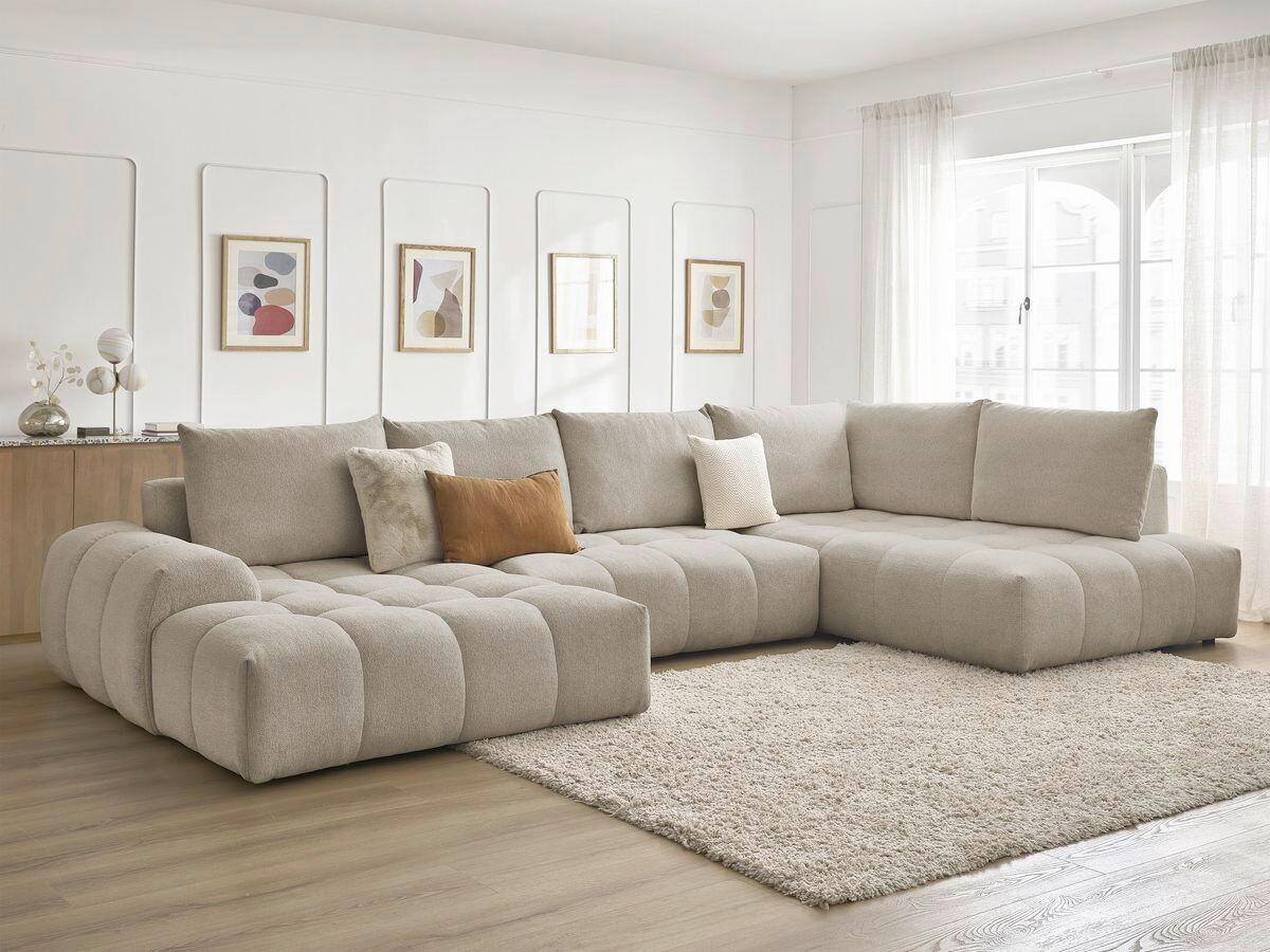 ECKSCHLAFSOFA EVEREST  mit Rücken echt, Armteil links, Armteil rechts Flachgewebe Taupe  - Taupe/Schwarz, MODERN, Kunststoff/Textil (423/212/90cm)