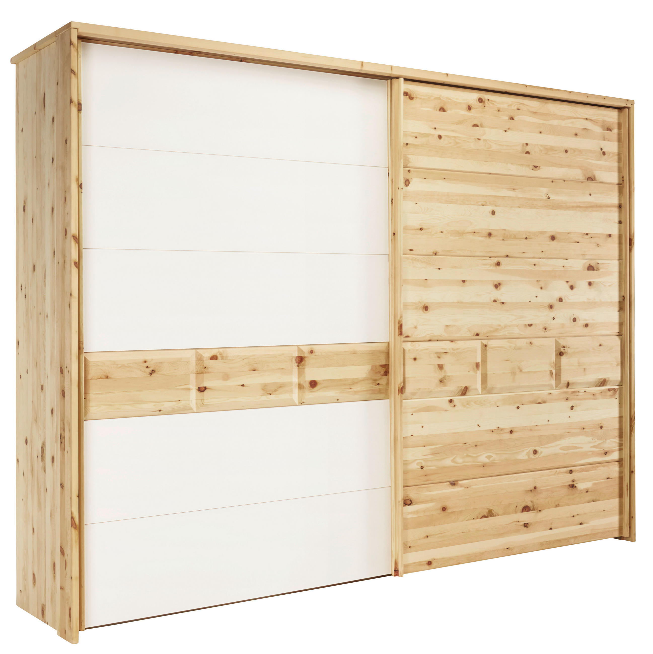 SCHWEBETÜRENSCHRANK Weiss, Zirbelkieferfarben  - Weiss/Zirbelkieferfarben, Natur, Glas/Holz (300/225/65cm) - Valnatura