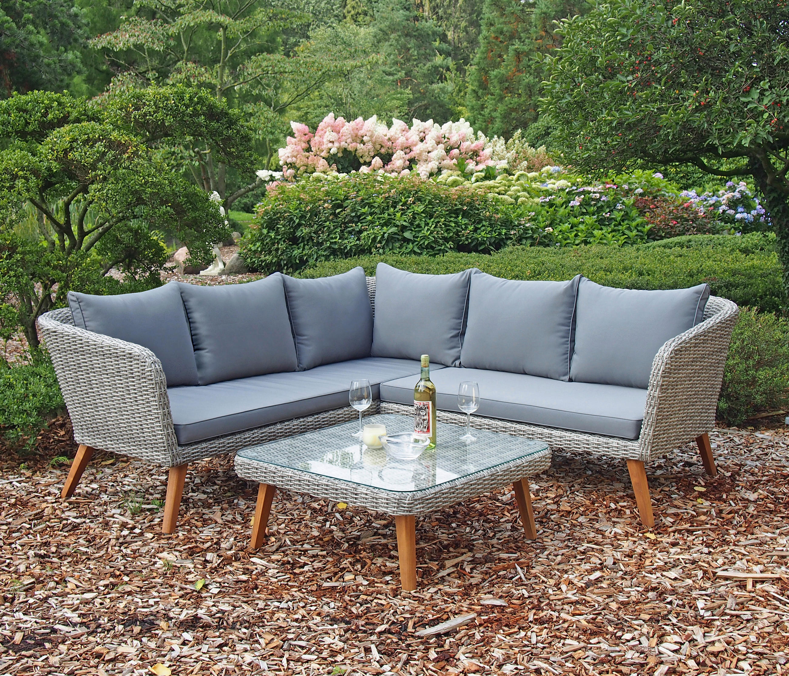 LOUNGEGARNITUR   180/75/294 cm Akazie Hartholz Aluminium  - Hellbraun/Dunkelgrau, Basics, Glas/Holz (180/75/294cm) - Gardenson