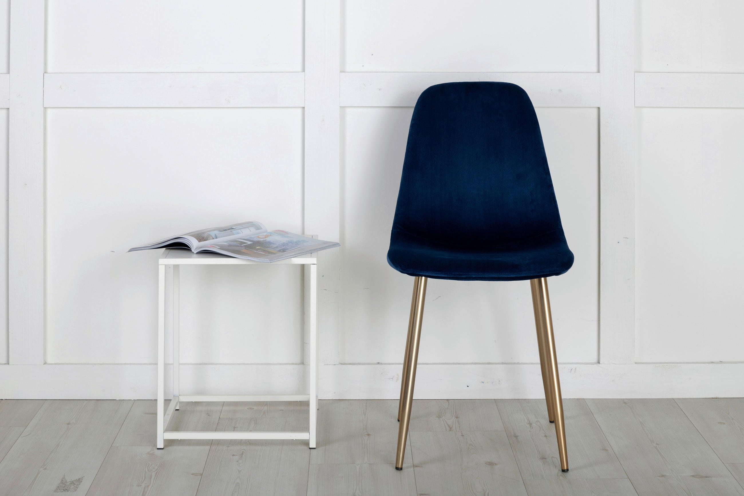 STOLSET 2 styck stål sammet  - ljusblå/mässingsfärgad, Design, metall/textil (44/86/52cm) - Livetastic