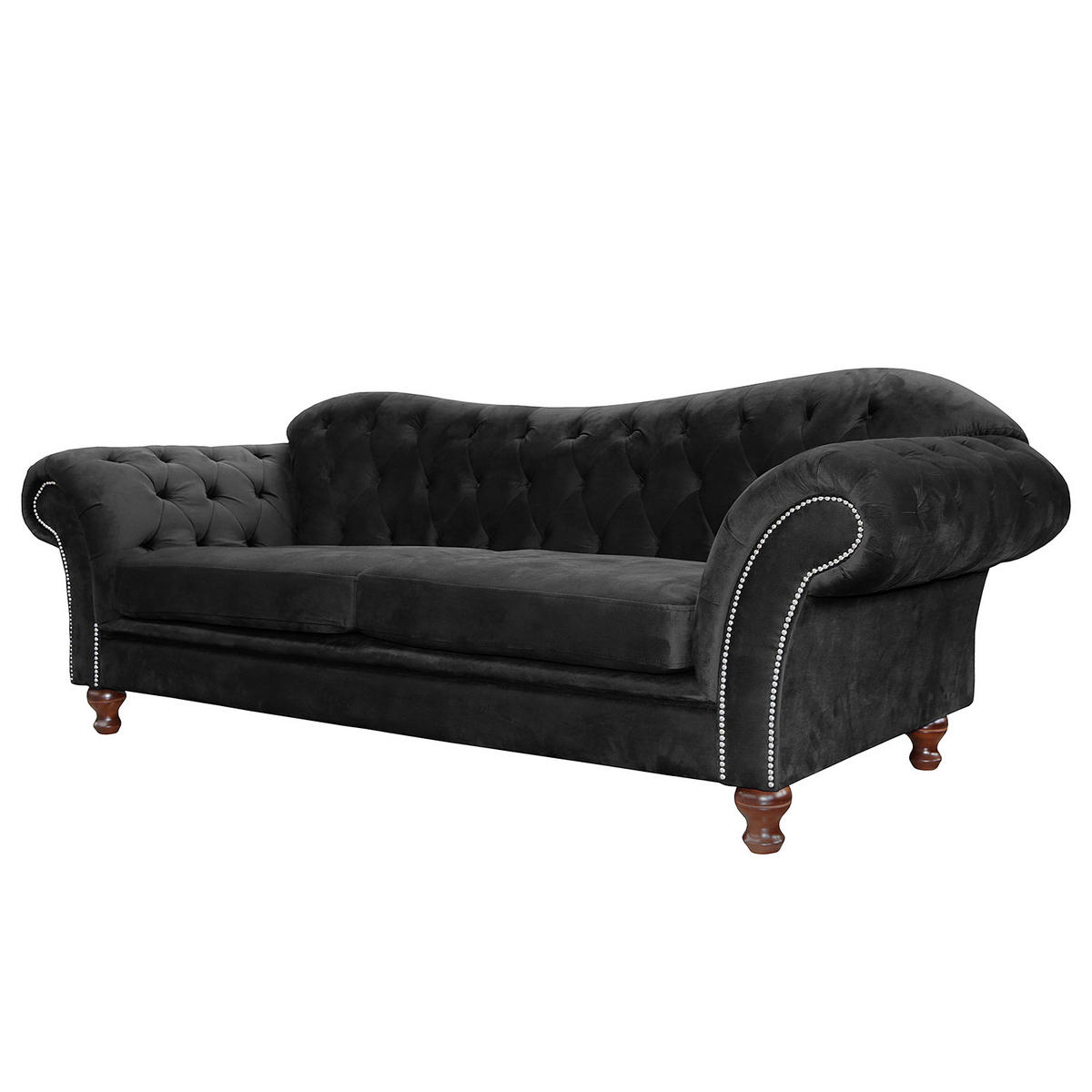 3-SITZER-SOFA SHEFFIELD Mikrofaser Schwarz  - Schwarz/Braun, Design, Holz/Textil (230/92/90cm) - P & B