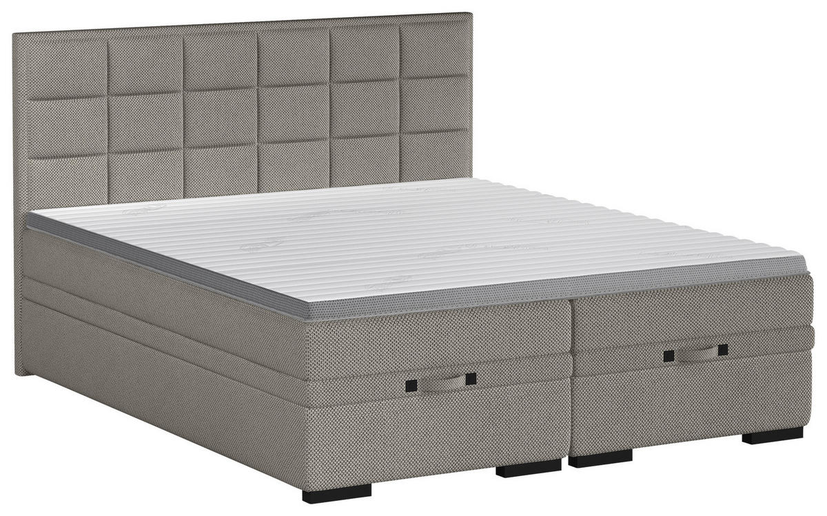 BOXSPRINGBETT 180/200 cm  in Graubraun  - Graubraun/Schwarz, Konventionell, Kunststoff/Textil (180/200cm) - home24