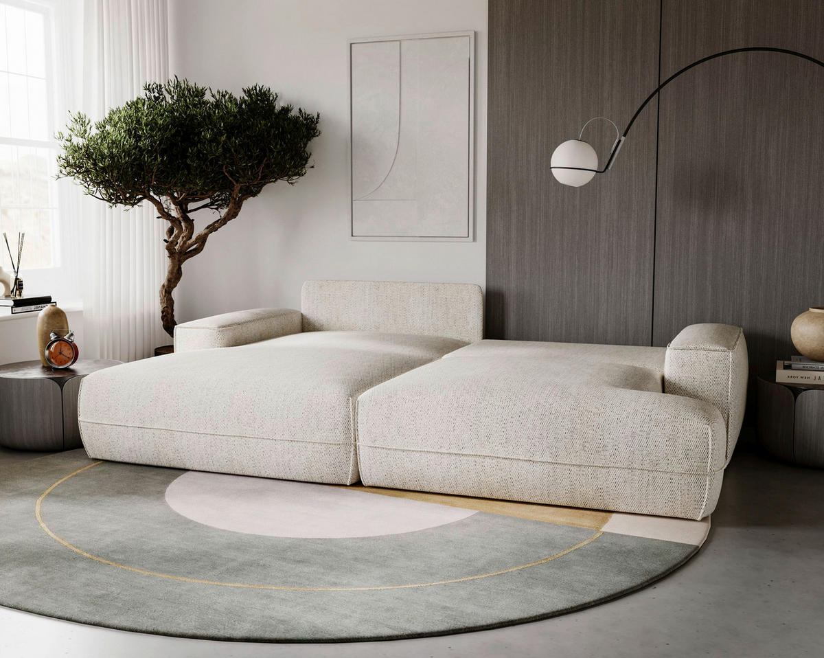 ECKSOFA Struktur Beige  - Beige/Schwarz, Design, Kunststoff/Textil (156/272cm) - Livetastic
