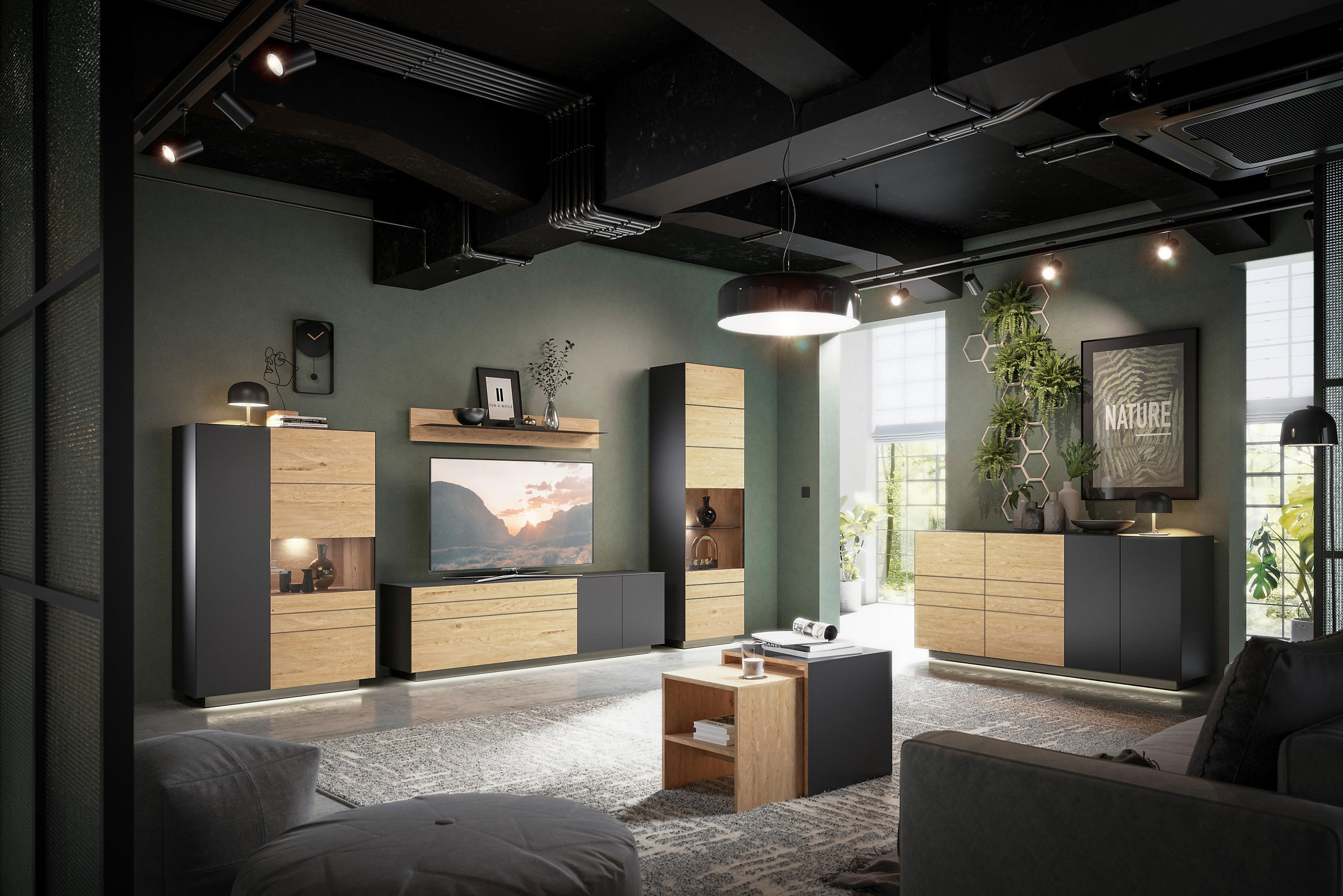 SIDEBOARD Celika  in 181/84/40 cm  - Wildeiche/Anthrazit, Natur, Holz/Holzwerkstoff (181/84/40cm) - Dieter Knoll