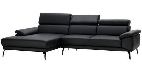 ECKSOFA in Echtleder Schwarz  - Schwarz, Design, Leder/Metall (187/295cm) - Novel