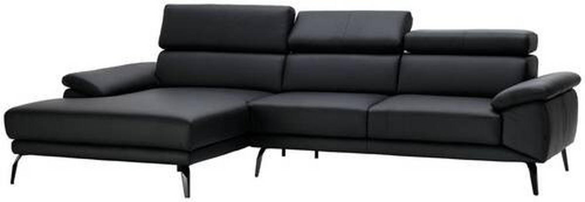 ECKSOFA in Echtleder Schwarz  - Schwarz, Design, Leder/Metall (187/295cm) - Novel