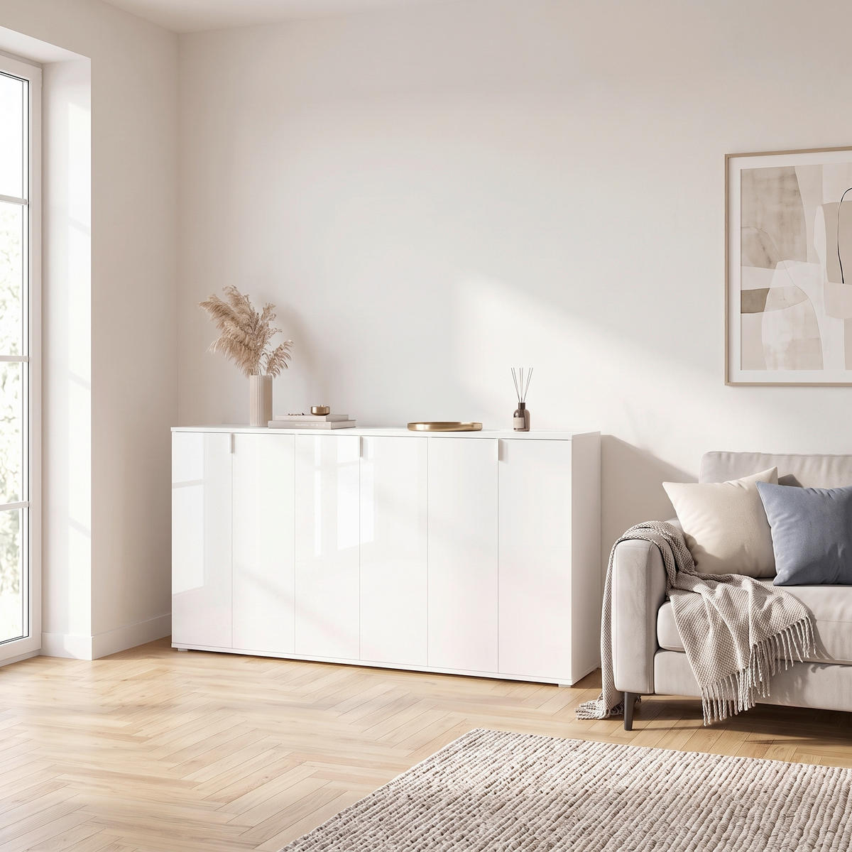 SIDEBOARD    - Weiss Hochglanz/Weiss, Modern, Holzwerkstoff (183cm) - MID.YOU