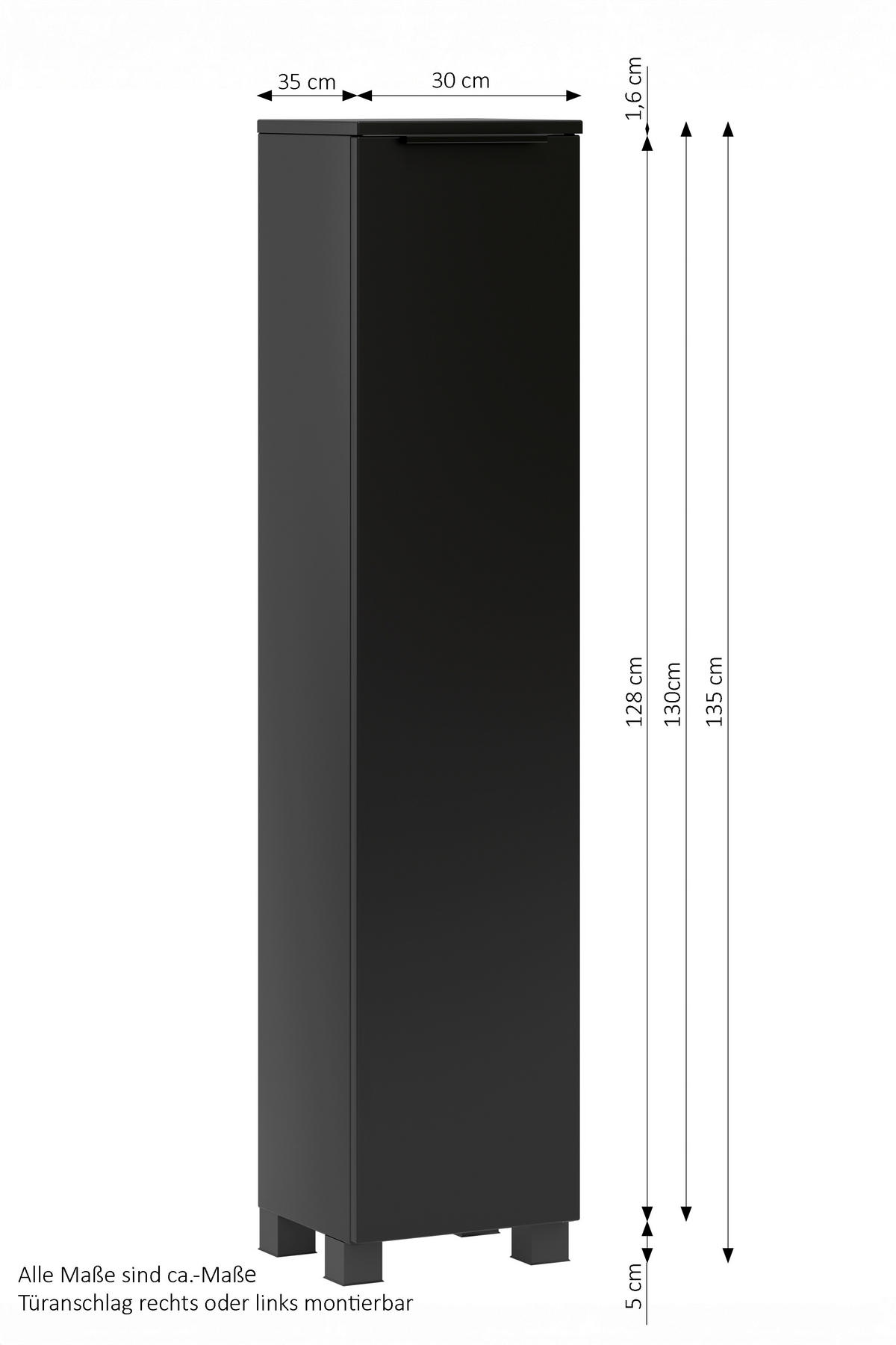 MIDISCHRANK 30/130/35 cm  - Schwarz, Modern, Holzwerkstoff/Kunststoff (30/130/35cm) - Held