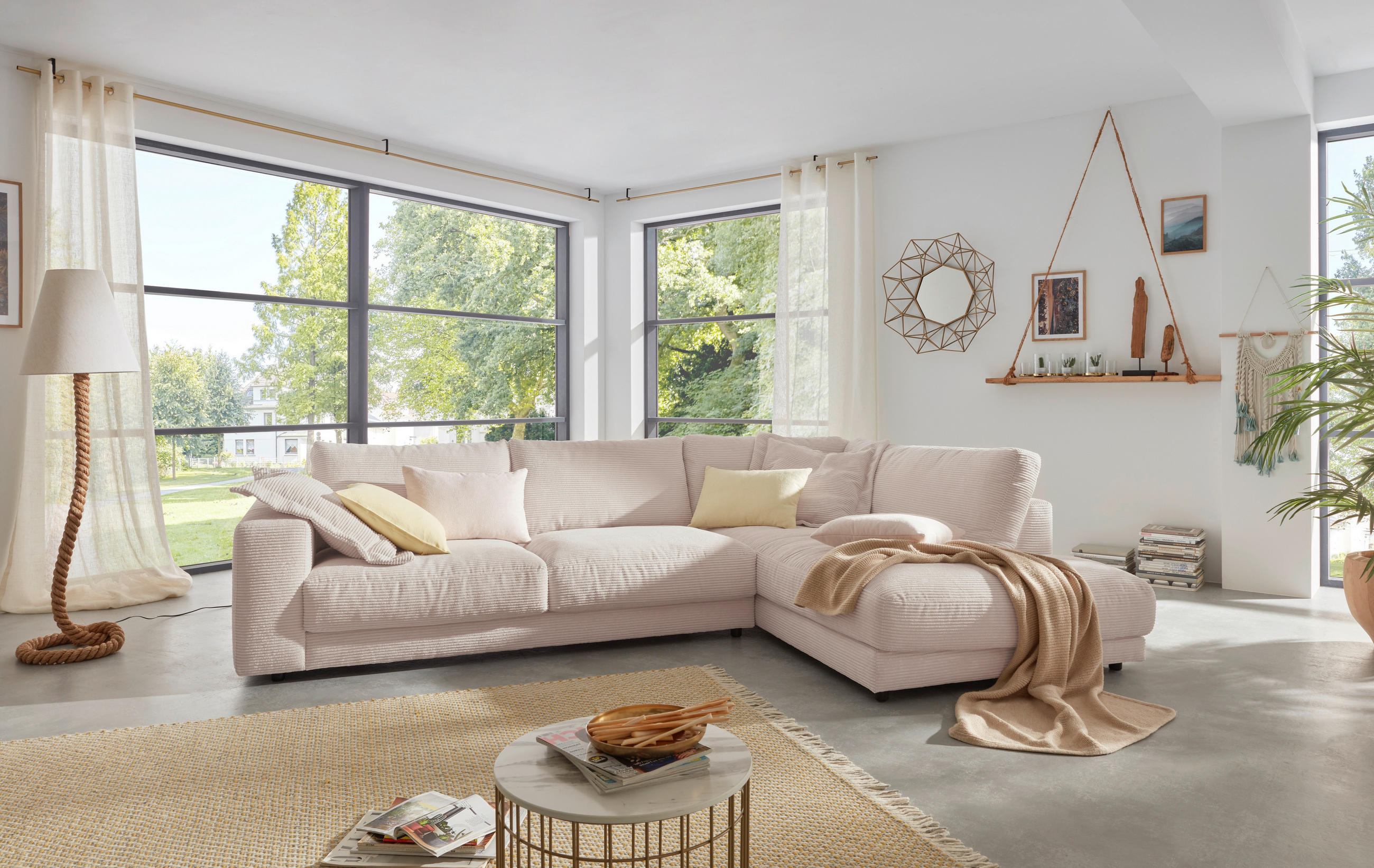 ECKSOFA in Cord Taupe  - Taupe/Schwarz, Design, Kunststoff/Textil (325/224cm) - Hom`in