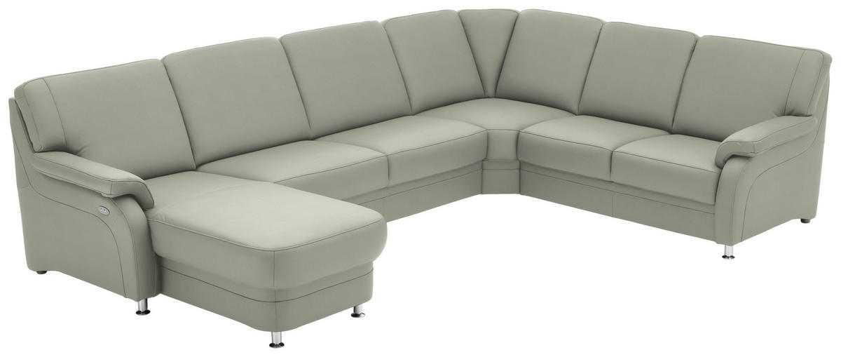 WOHNLANDSCHAFT  in Echtleder Silberfarben  - Silberfarben/Alufarben, KONVENTIONELL, Leder/Metall (165/329/239cm) - Beldomo Premium
