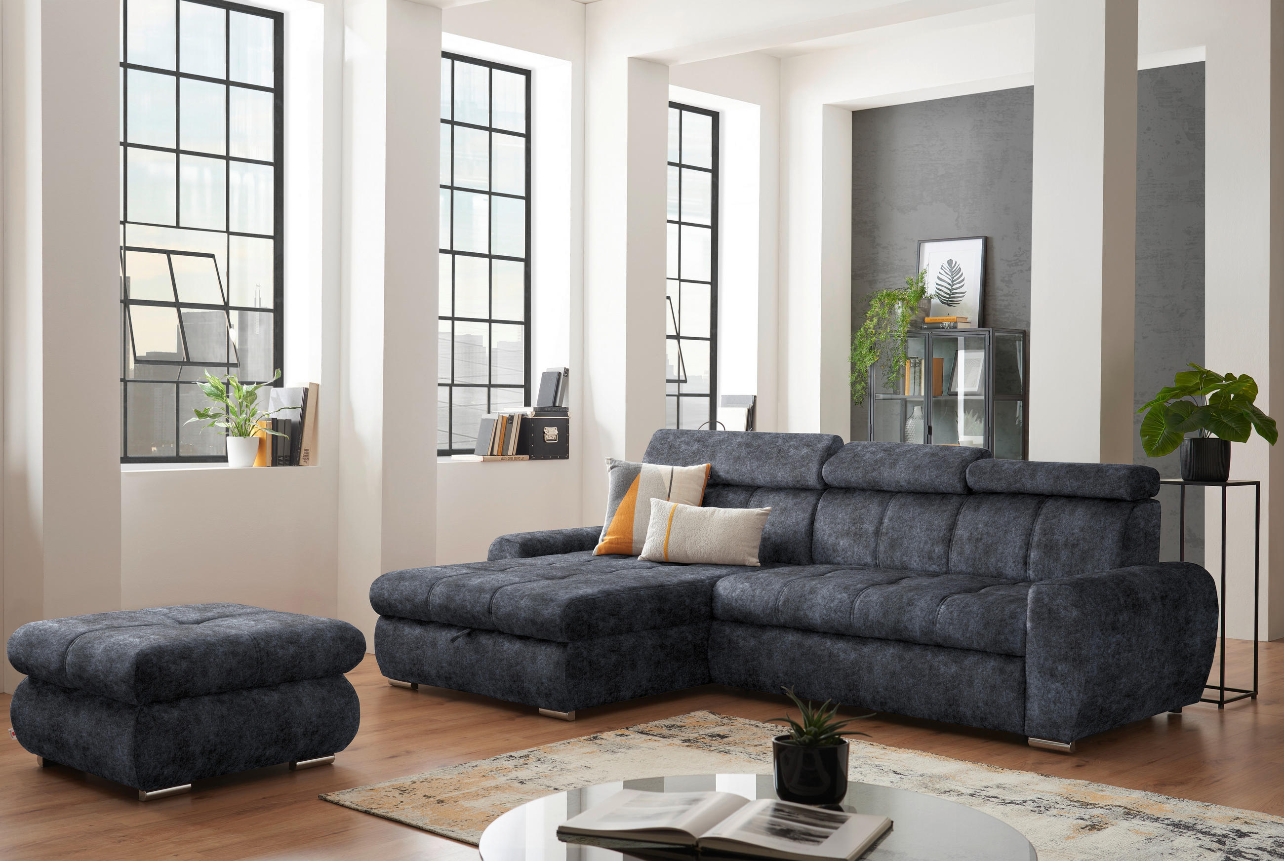 ECKSOFA in Velours Grau  - Chromfarben/Grau, Design, Kunststoff/Textil (173/276cm) - Stylife