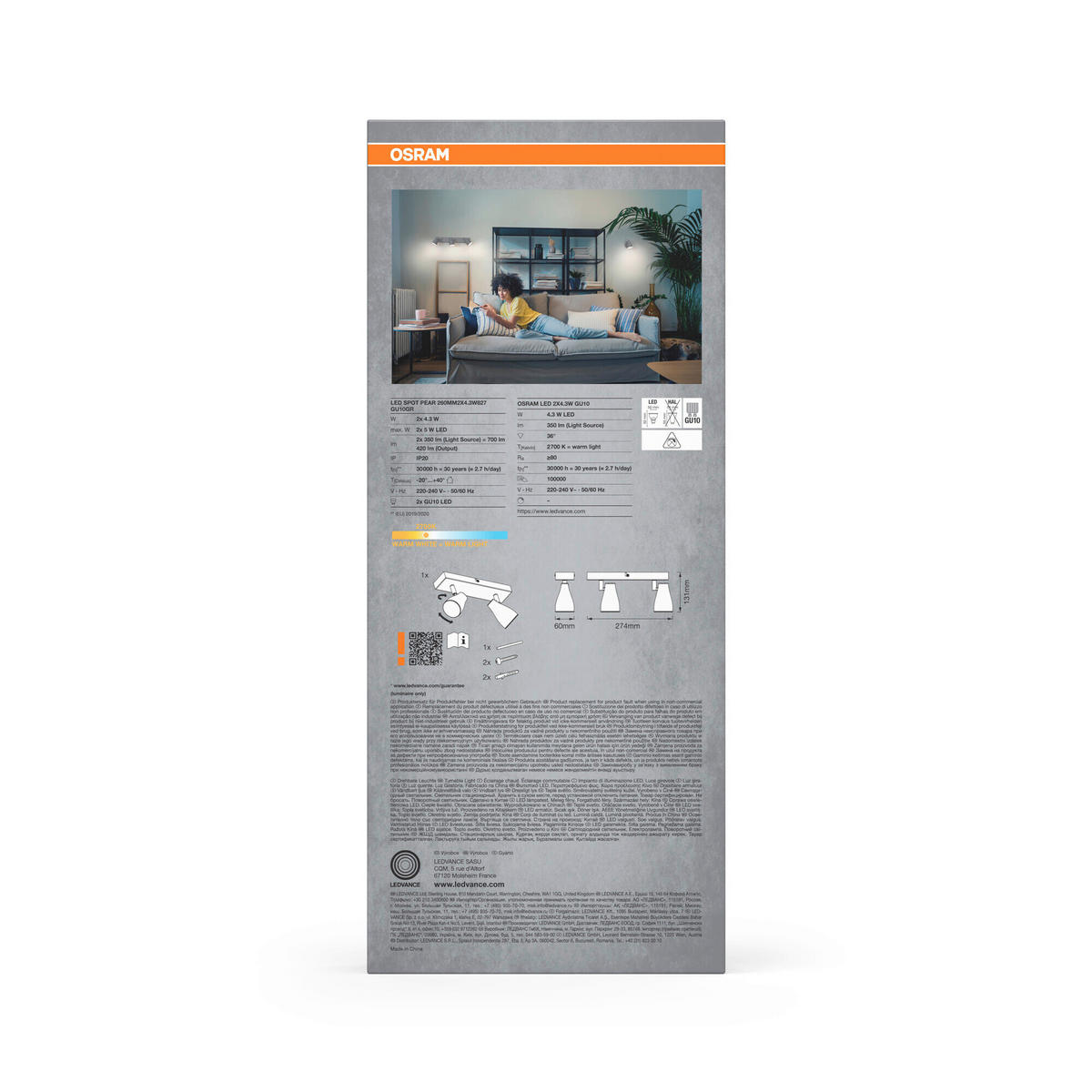 LED-STRAHLER 27,4/6/13,1 cm   - Grau, Basics, Kunststoff/Metall (27,4/6/13,1cm) - Osram