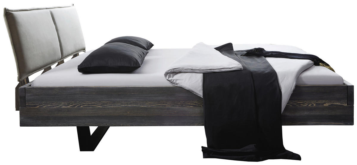 BALKENBETT 180/200 cm  in Grau, Schwarz, Beige   - Beige/Schwarz, Modern, Holz/Textil (180/200cm) - Livetastic