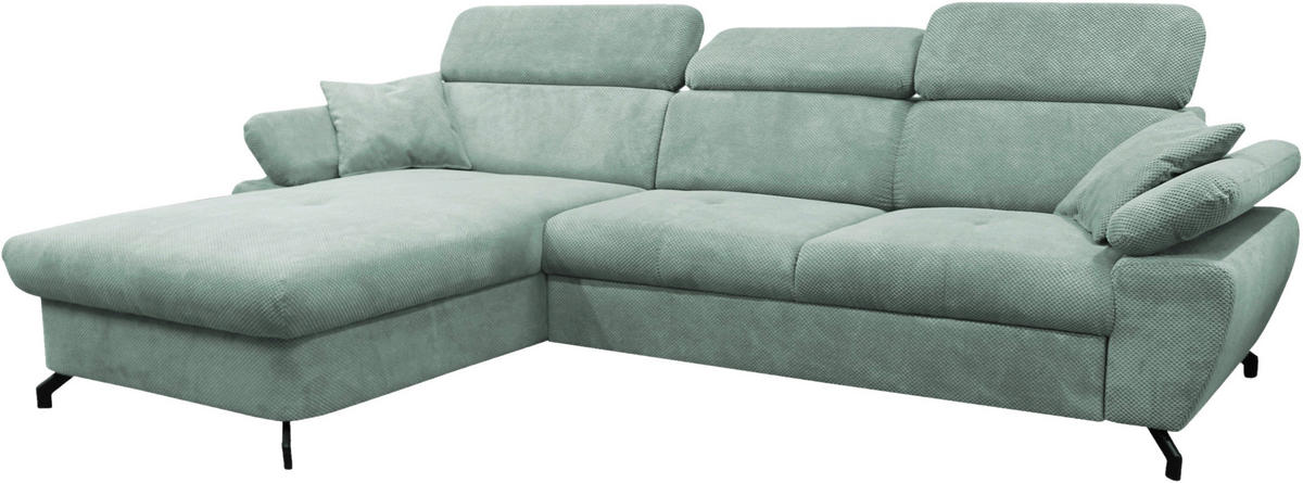 ECKSOFA OMEGA Mintgrün Chenille Zierkissen, Bettkasten  - Schwarz/Mintgrün, Design, Textil/Metall (186/280cm) - MID.YOU